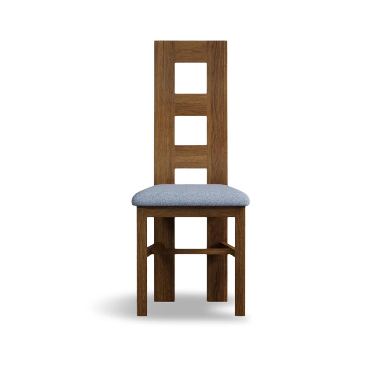 Rustic Solid Oak Flow Back Dining Chairs with Sky Blue Fabric Seat Pad – image 5