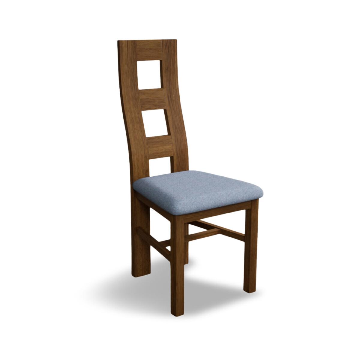 Rustic Solid Oak Flow Back Dining Chairs with Sky Blue Fabric Seat Pad – image 6