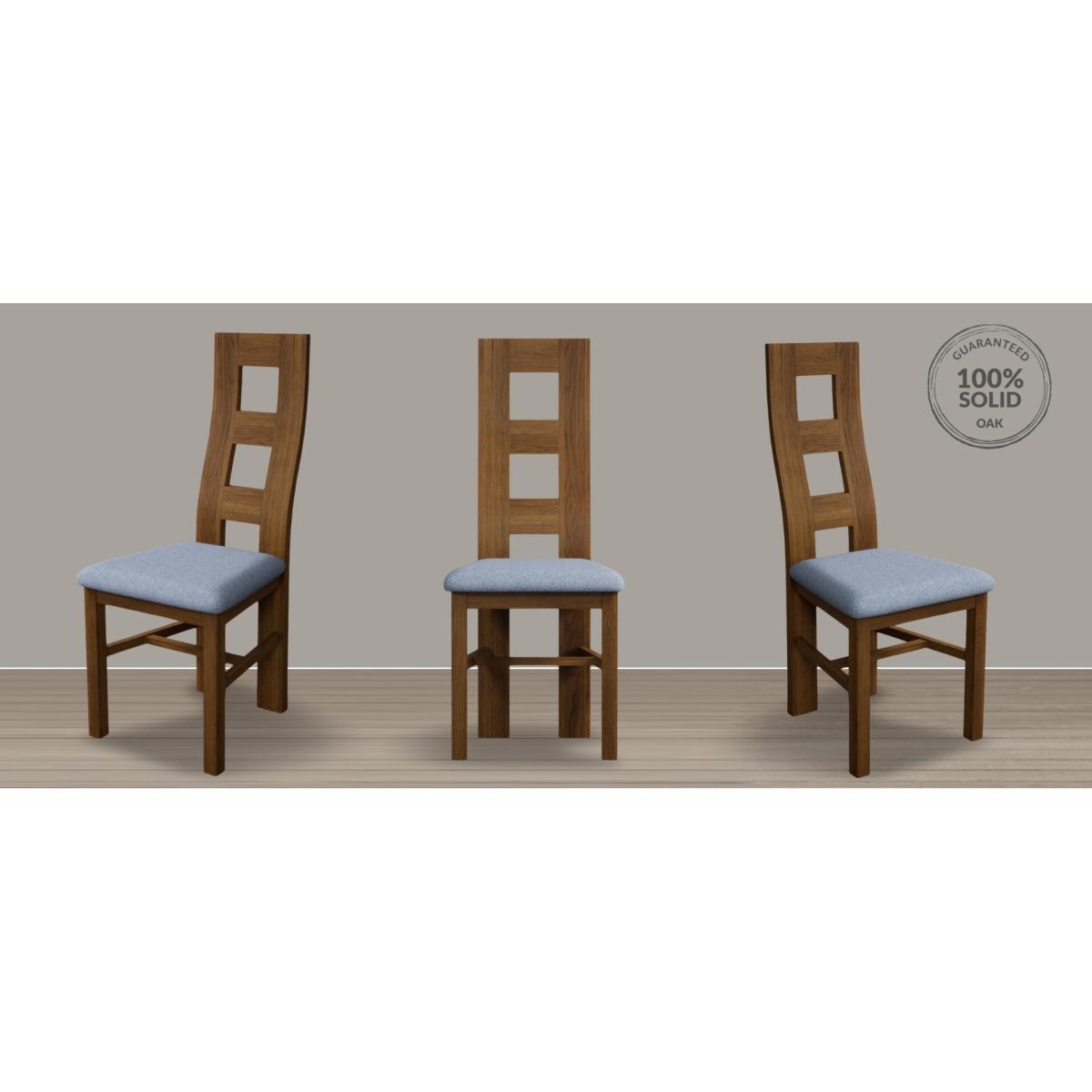 Rustic Solid Oak Flow Back Dining Chairs with Sky Blue Fabric Seat Pad – image 9