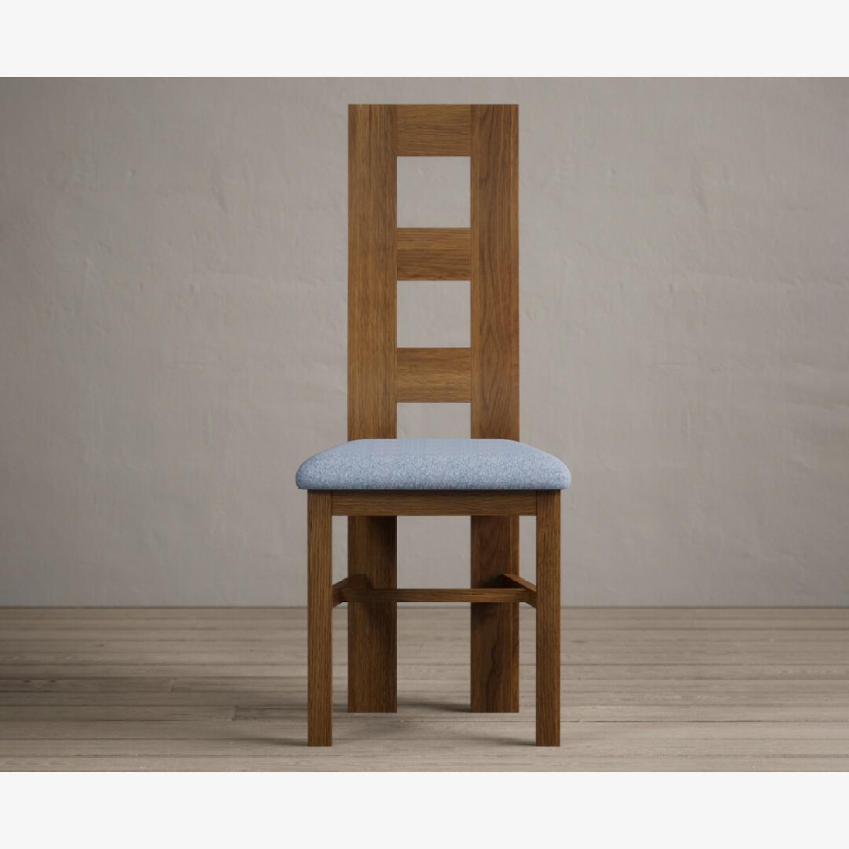 Rustic Solid Oak Flow Back Dining Chairs with Sky Blue Fabric Seat Pad – image 1