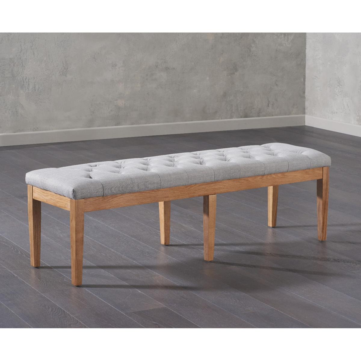 Madrid 200cm Solid Oak Dining Table with Camille Grey Fabric Benches – image 6