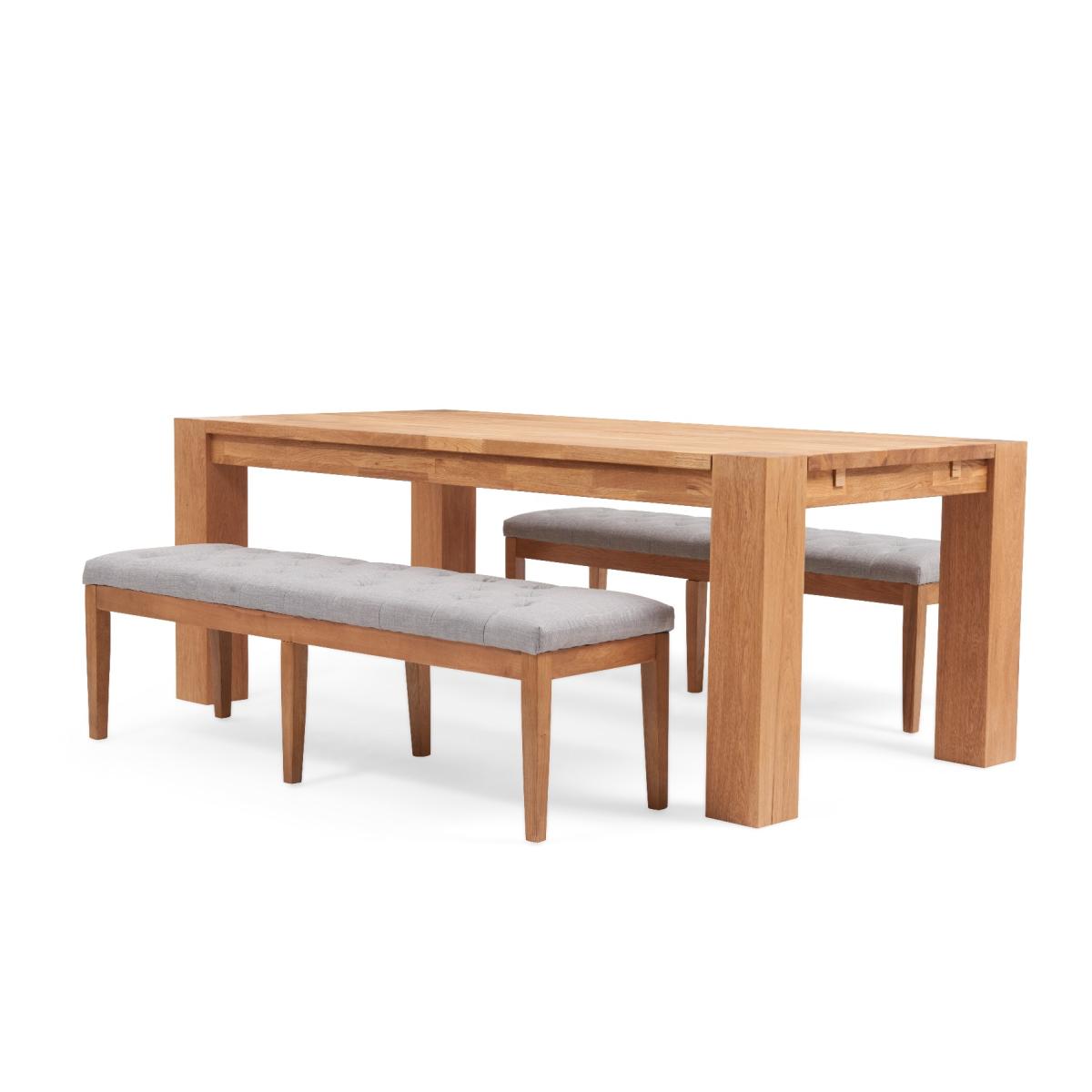 Madrid 200cm Solid Oak Dining Table with Camille Grey Fabric Benches – image 7