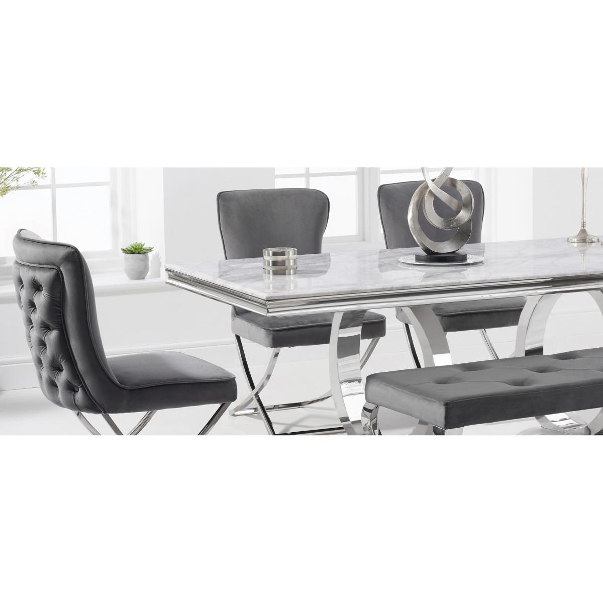 Harlow 200cm Marble Dining Table with Giovanni Velvet Chairs and Fitzrovia Bench - Grey, 2 Chairs – image 12