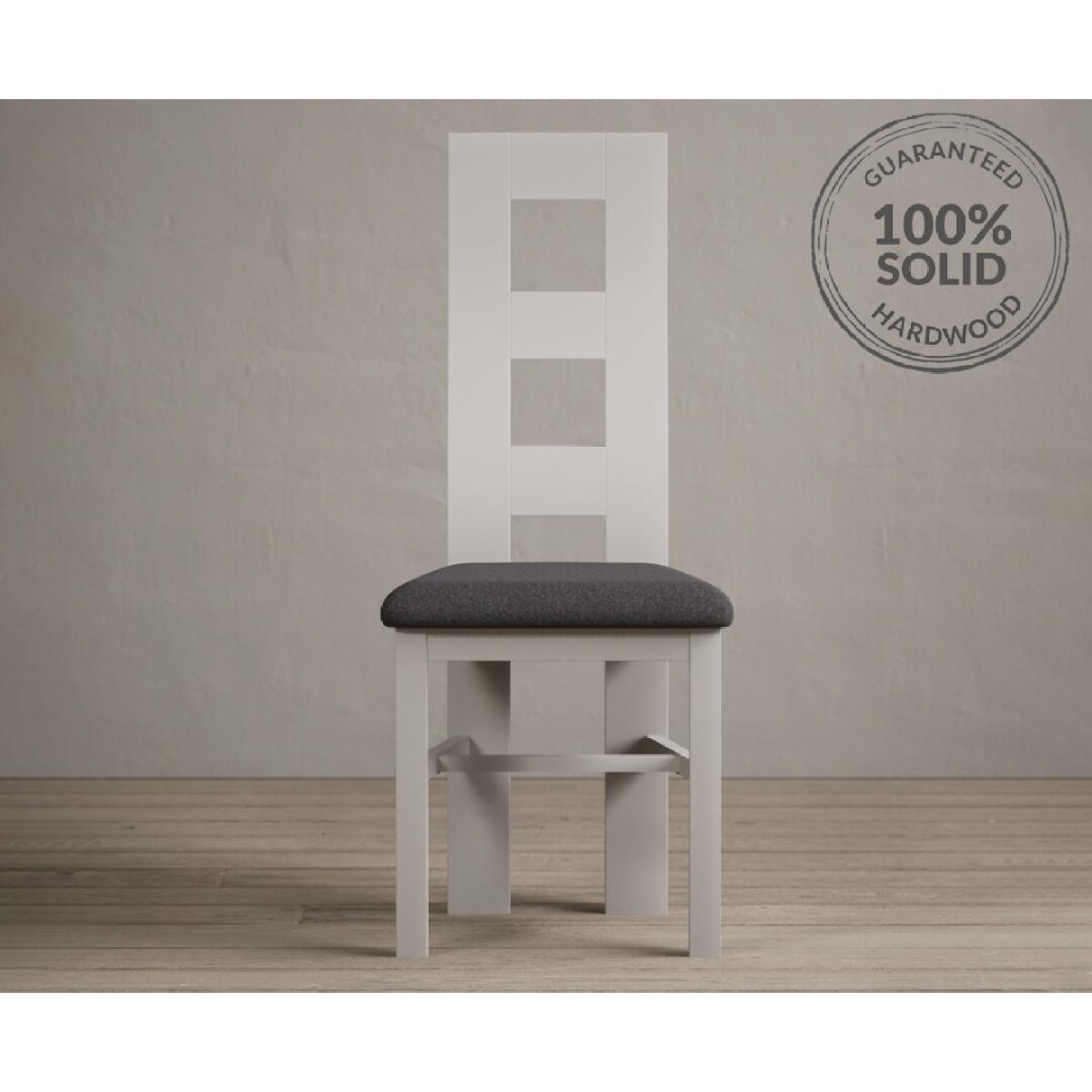 Painted Soft White Flow Back Dining Chairs with Charcoal Grey Fabric Seat Pad – image 2