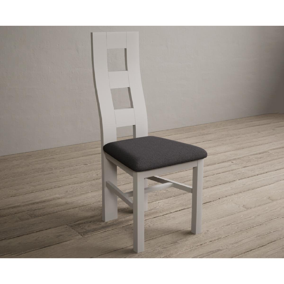 Painted Soft White Flow Back Dining Chairs with Charcoal Grey Fabric Seat Pad – image 3