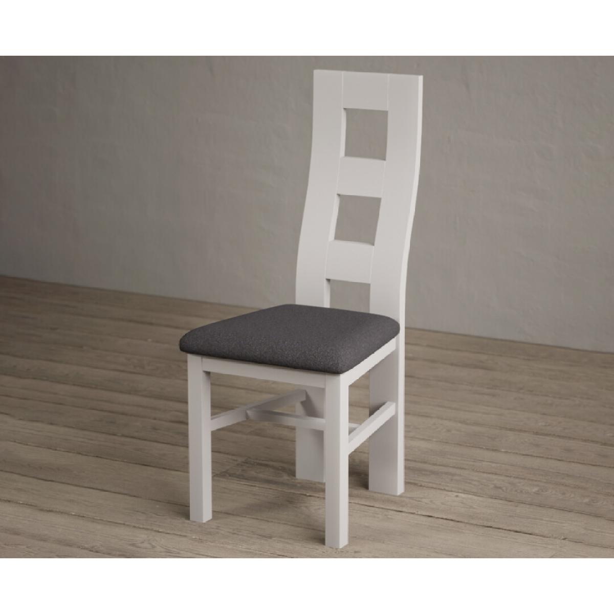 Painted Soft White Flow Back Dining Chairs with Charcoal Grey Fabric Seat Pad – image 4