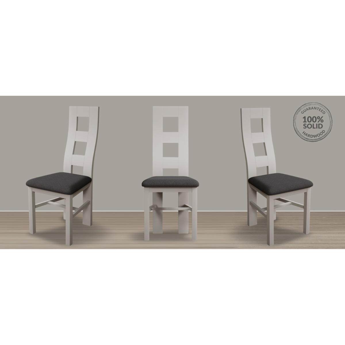 Painted Soft White Flow Back Dining Chairs with Charcoal Grey Fabric Seat Pad – image 9