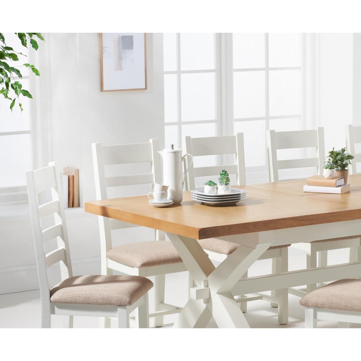 Eden Oak and White 180cm Butterfly Extending Table with Ladder Back Dining Chairs with Fabric Seats - Oak and White, 6 Chairs – image 2