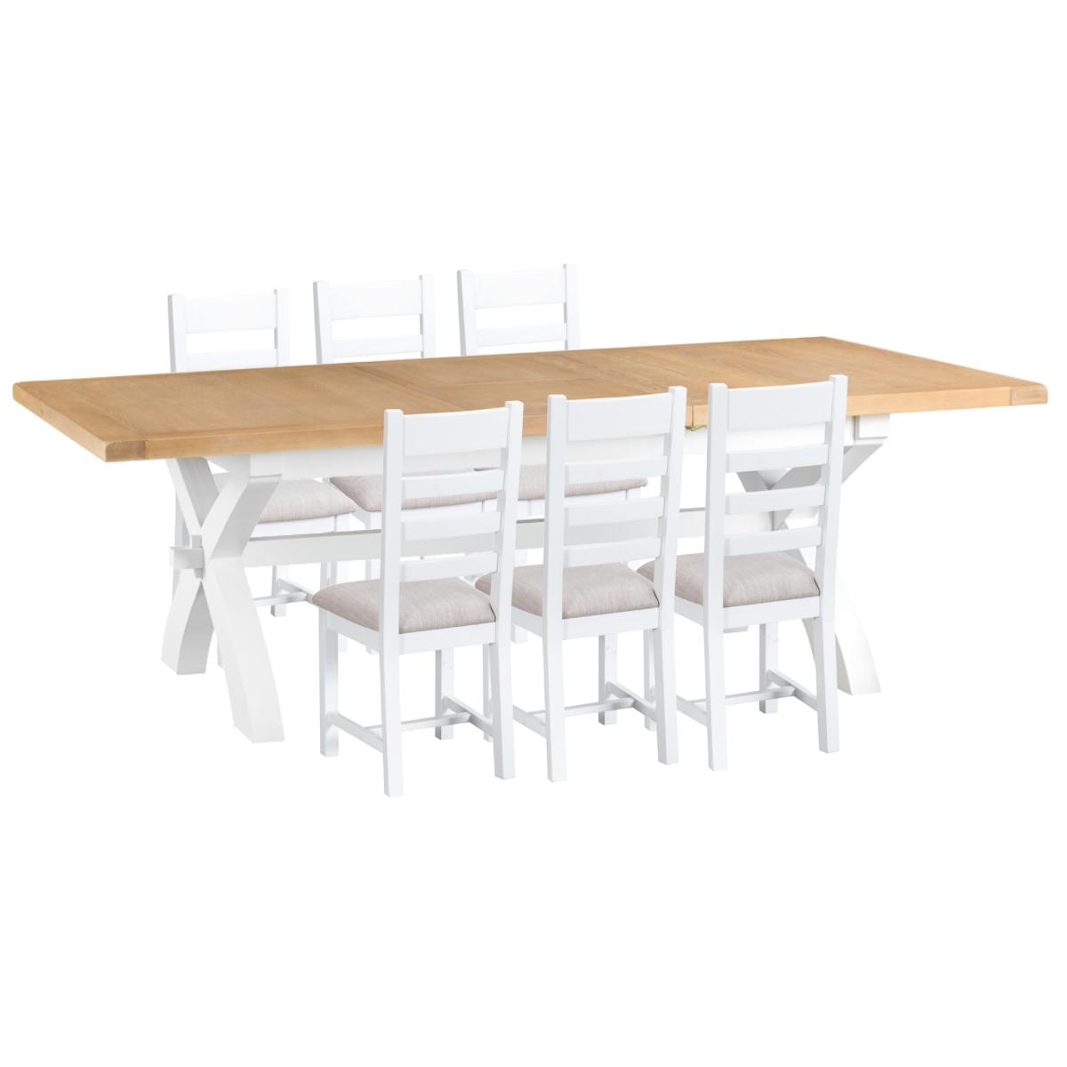 Eden Oak and White 180cm Butterfly Extending Table with Ladder Back Dining Chairs with Fabric Seats - Oak and White, 6 Chairs – image 3