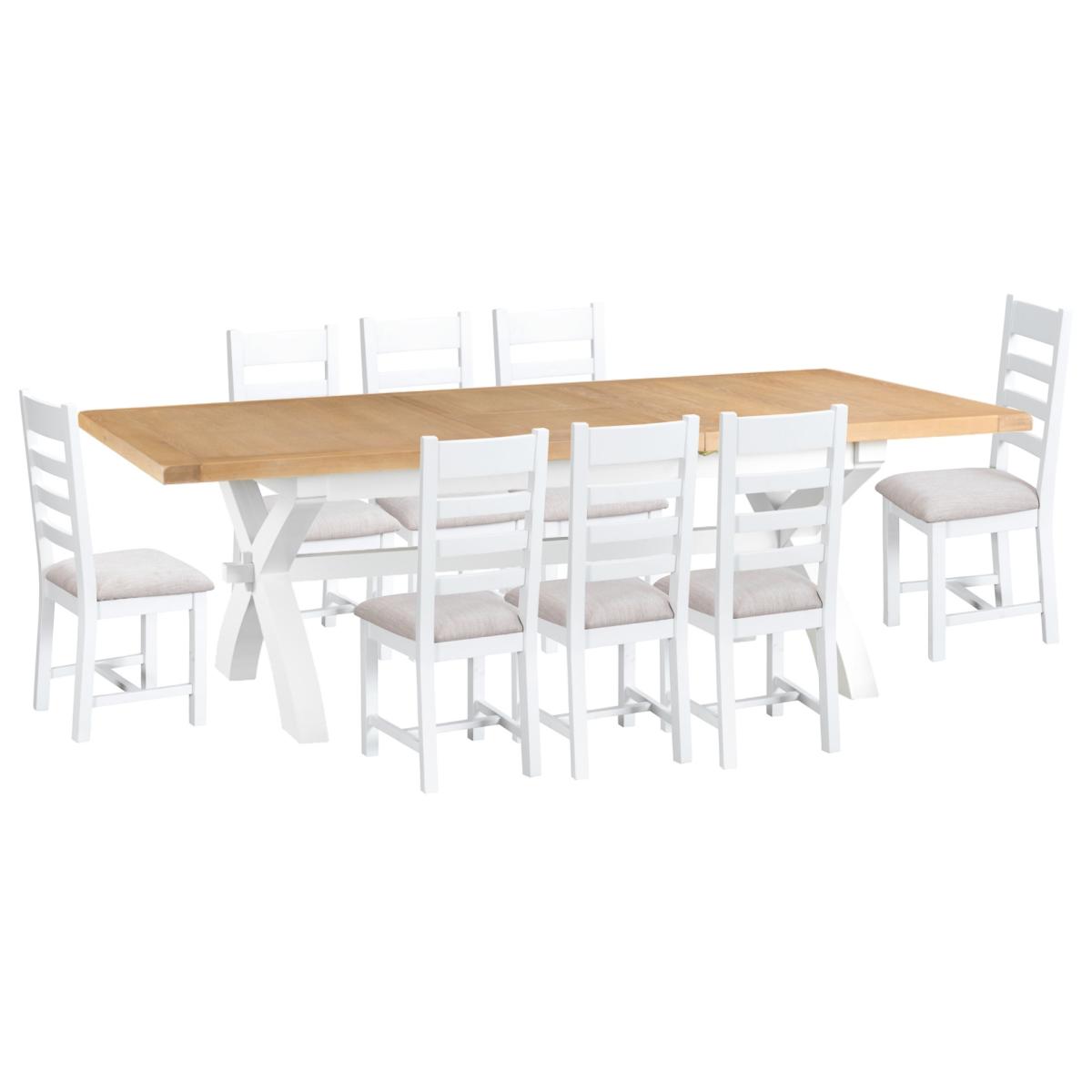Eden Oak and White 180cm Butterfly Extending Table with Ladder Back Dining Chairs with Fabric Seats - Oak and White, 6 Chairs – image 4