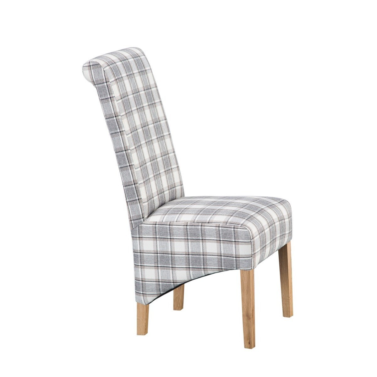 Ezra Checked Cappuccino Scroll Back Chairs - Brown, 2 Chairs – image 3