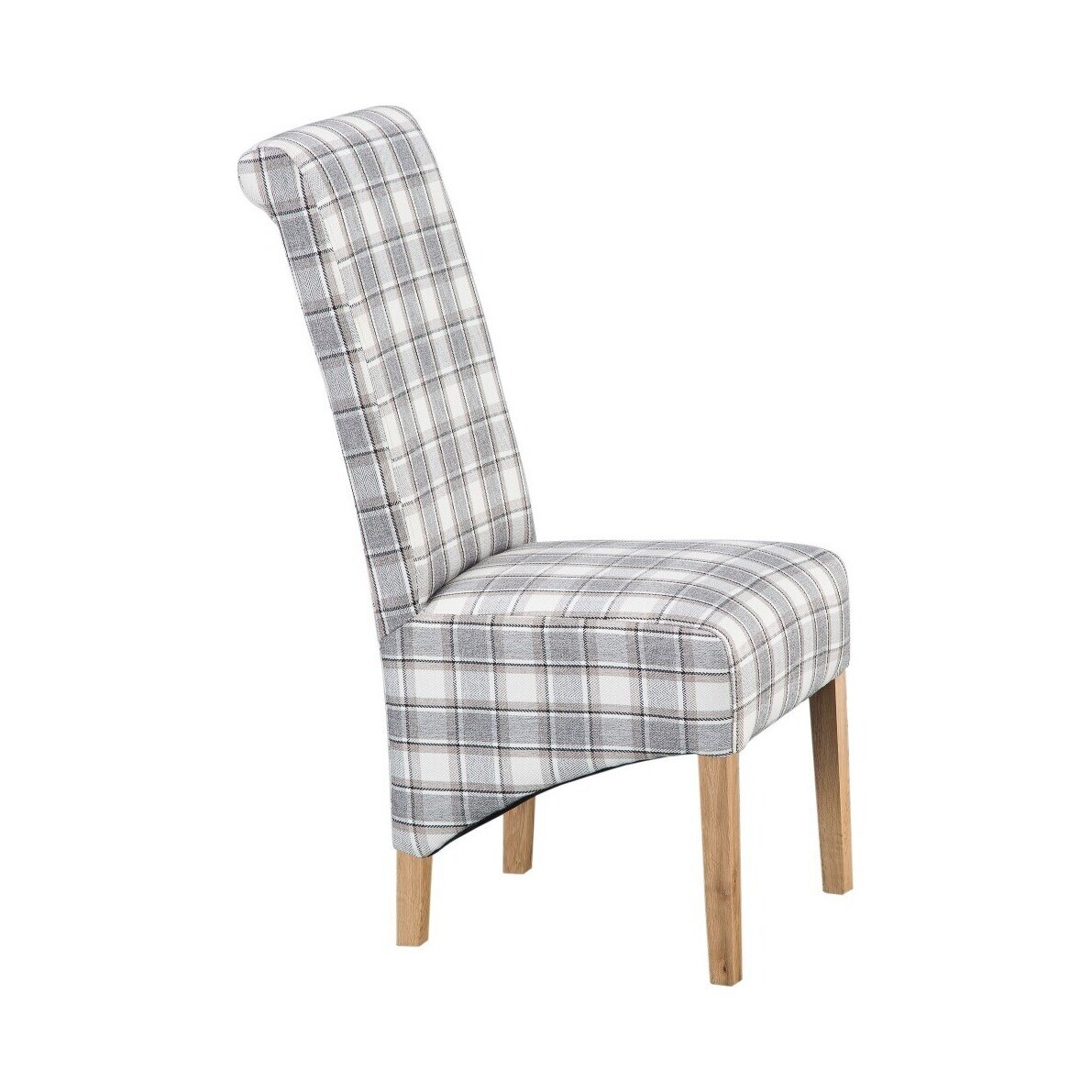 Ezra Checked Cappuccino Scroll Back Chairs - Brown, 2 Chairs – image 2