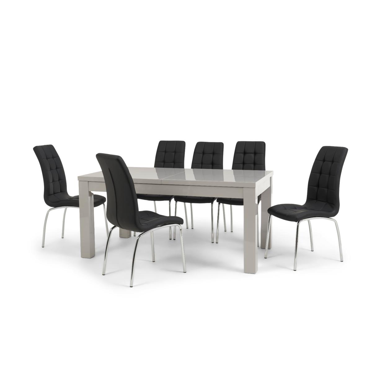 Atlanta Light Grey Gloss 160-220cm Extending Dining Table with Calgary Chairs - Black, 4 Chairs – image 11