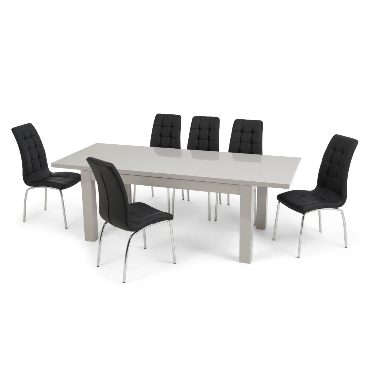 Atlanta Light Grey Gloss 160-220cm Extending Dining Table with Calgary Chairs - Black, 4 Chairs – image 12