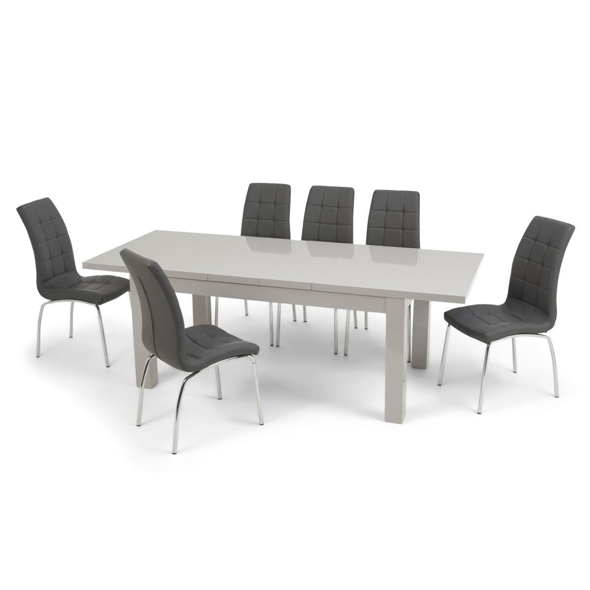 Atlanta Light Grey Gloss 160-220cm Extending Dining Table with Calgary Chairs - Black, 4 Chairs – image 14