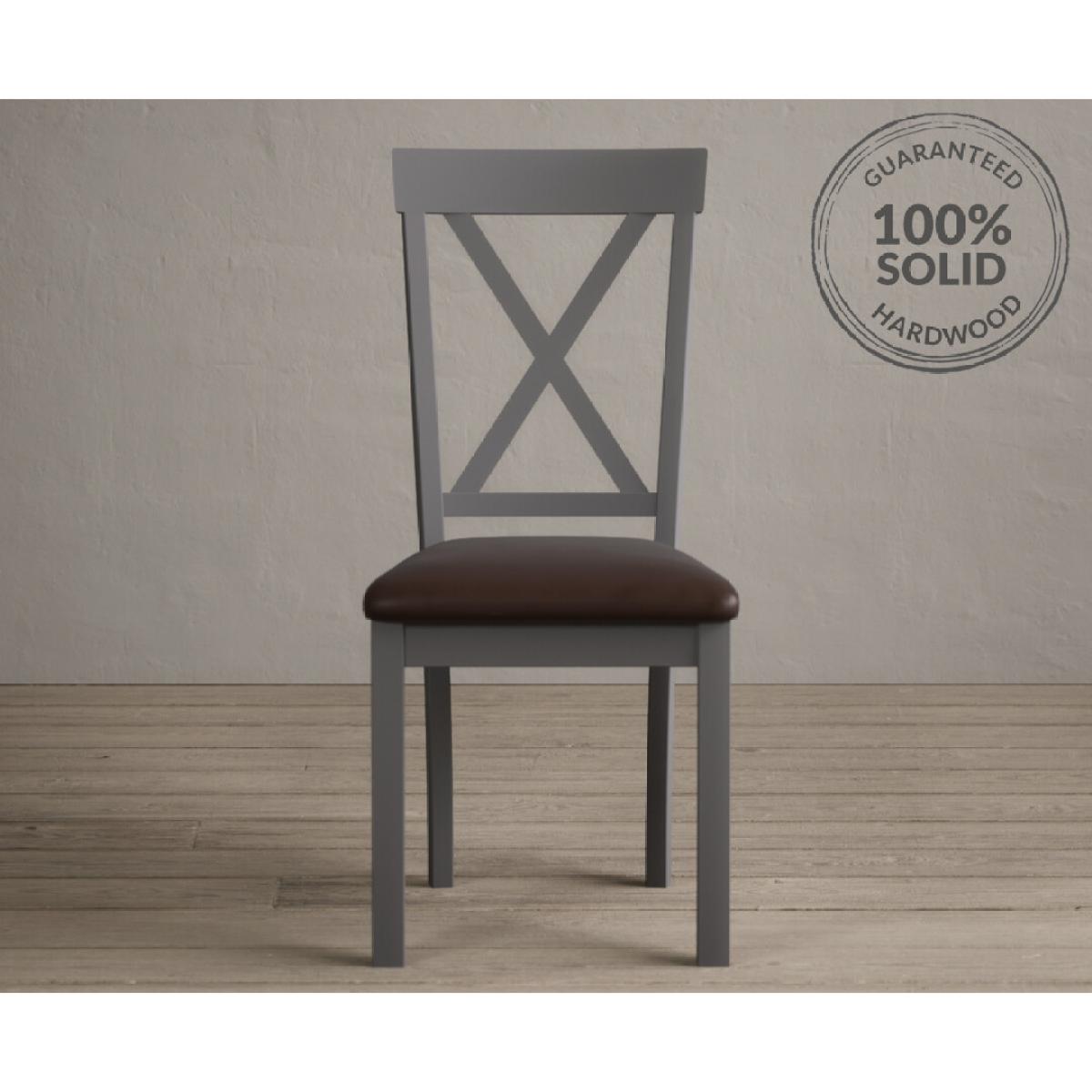 Hertford Mid Grey Dining Chairs with Chocolate Brown Fabric Seat Pad – image 2