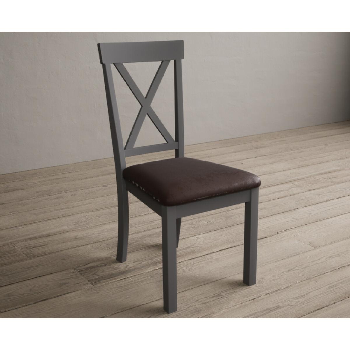 Hertford Mid Grey Dining Chairs with Chocolate Brown Fabric Seat Pad – image 3