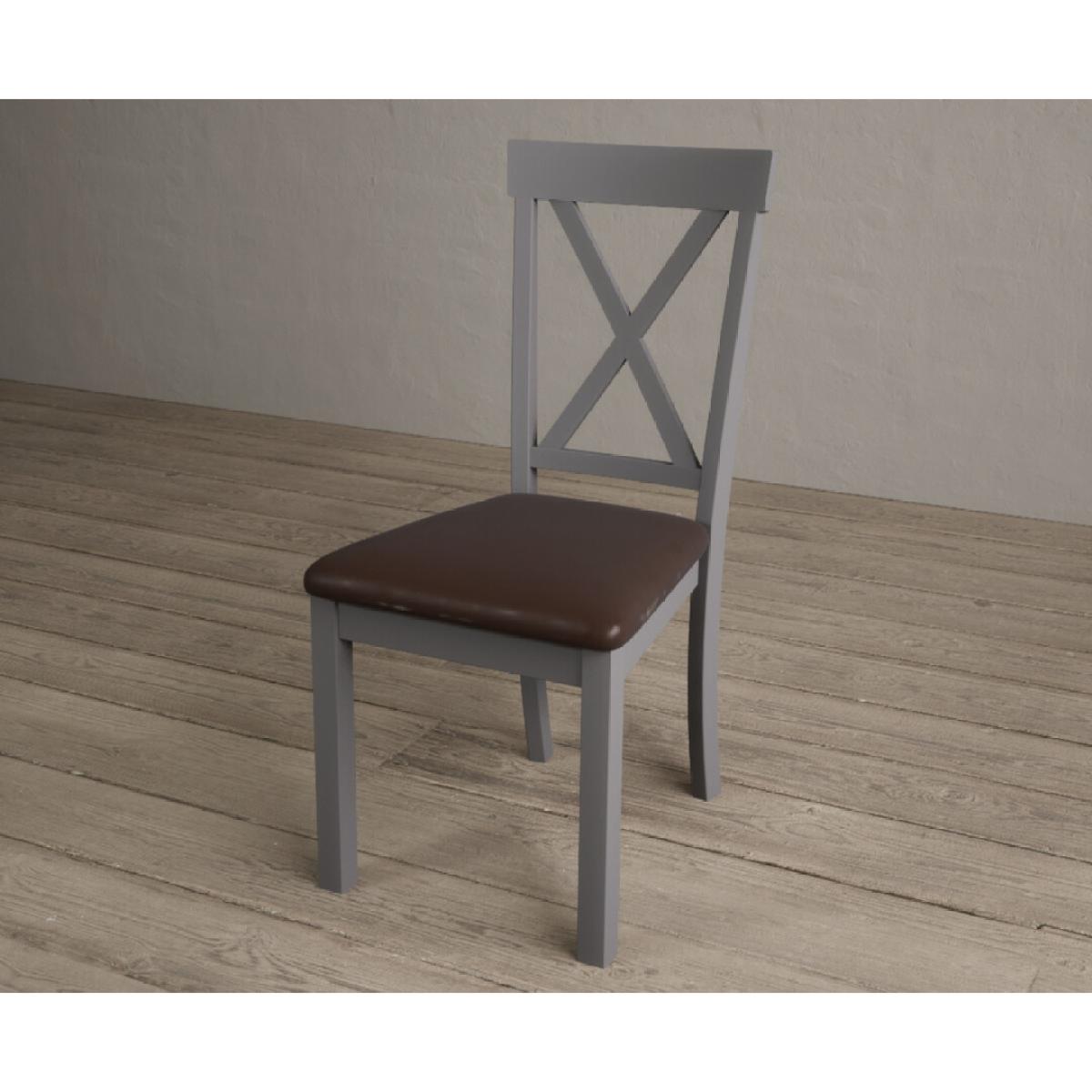 Hertford Mid Grey Dining Chairs with Chocolate Brown Fabric Seat Pad – image 4