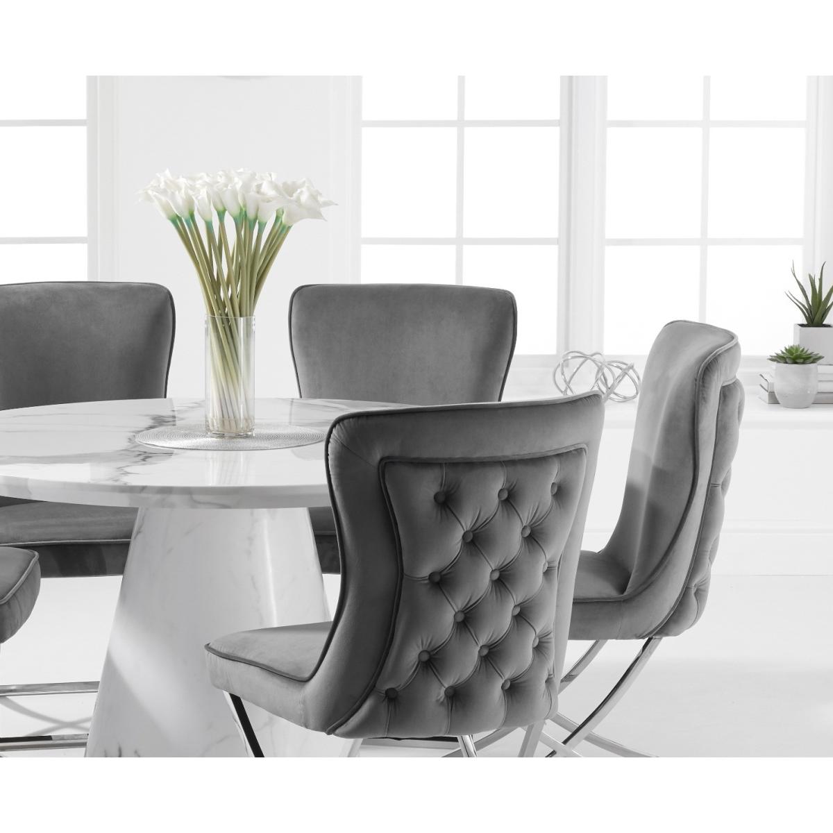 Ravello 130cm Round White Marble Dining Table with Giovanni Velvet Chairs - Blue, 4 Chairs – image 2