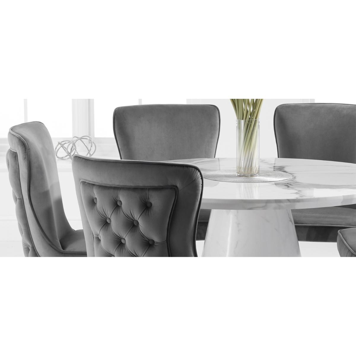 Ravello 130cm Round White Marble Dining Table with Giovanni Velvet Chairs - Blue, 4 Chairs – image 8