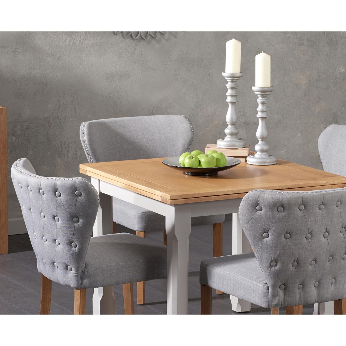 Somerset 90cm Flip Top Oak and Grey Dining Table with Isobel Grey Fabric Chairs - Grey, 2 Chairs – image 2