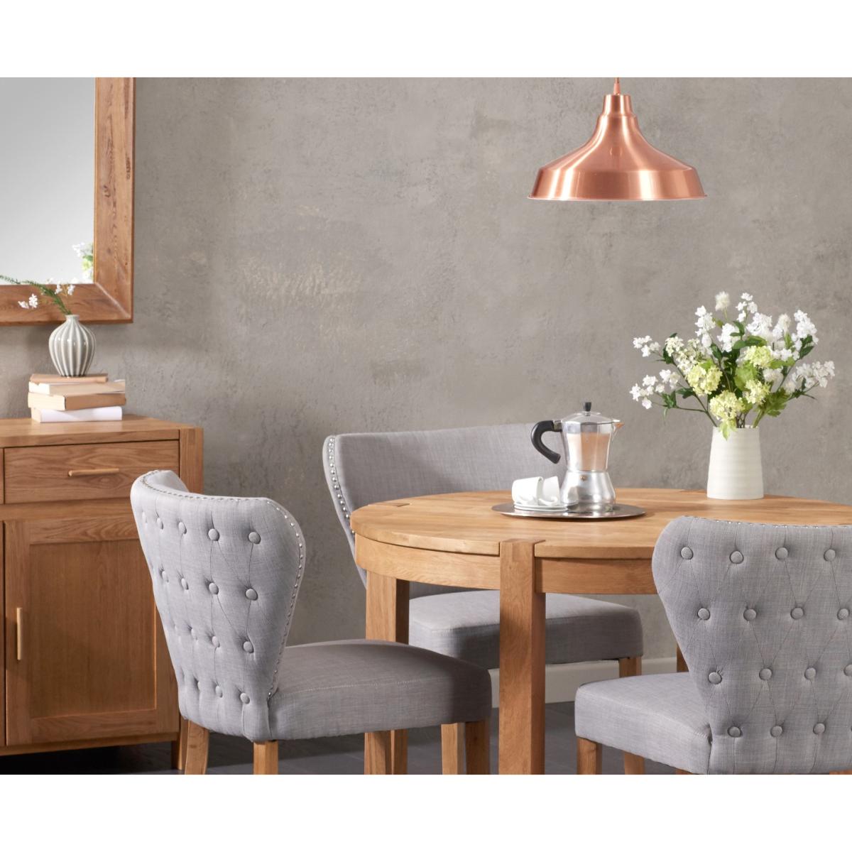 Verona 110cm Solid Oak Round Table with Isobel Fabric Chairs - Grey, 4 Chairs – image 2