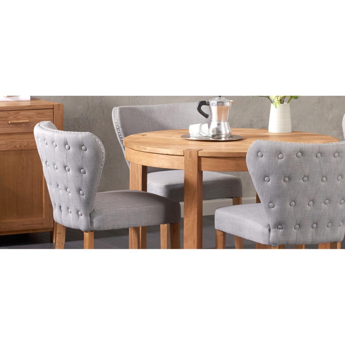 Verona 110cm Solid Oak Round Table with Isobel Fabric Chairs - Grey, 4 Chairs – image 11