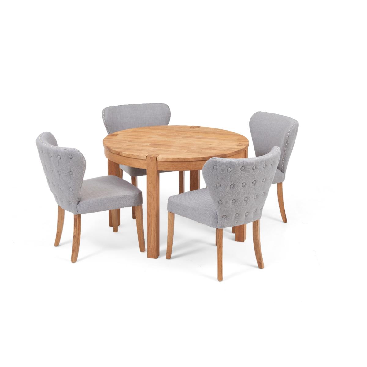 Verona 110cm Solid Oak Round Table with Isobel Fabric Chairs - Grey, 4 Chairs – image 6