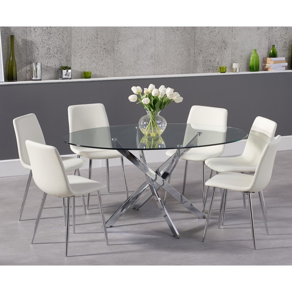 Denver 165cm Oval Glass Dining Table with Helsinki Faux Leather Chairs – image 1