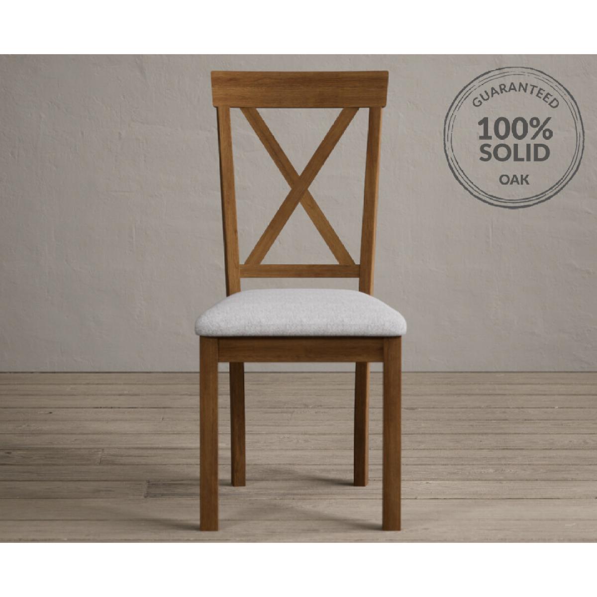 Hertford Rustic Oak Dining Chairs with Light Grey Fabric Seat Pad – image 2