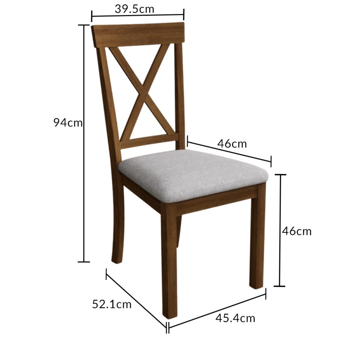 Hertford Rustic Oak Dining Chairs with Light Grey Fabric Seat Pad – image 11