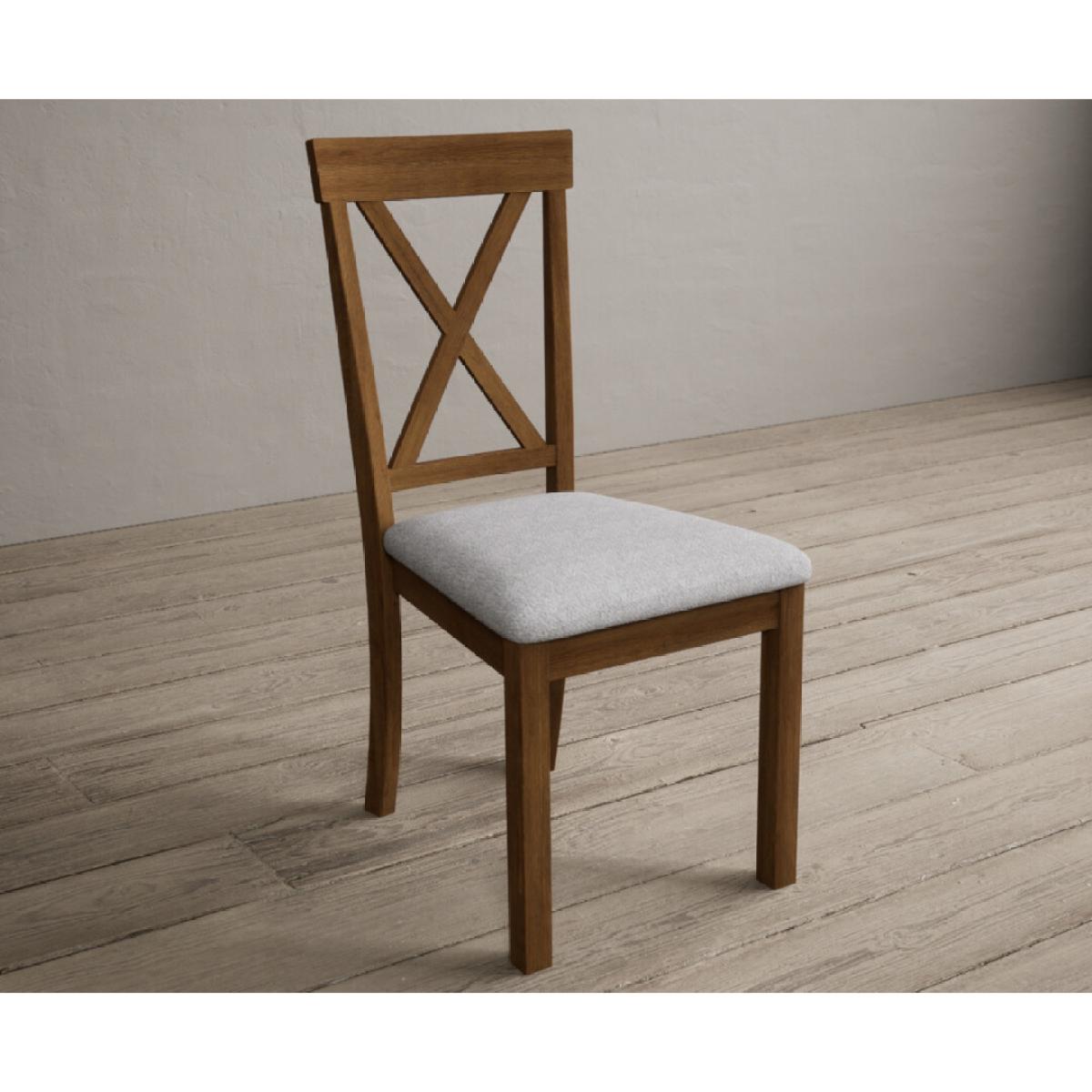 Hertford Rustic Oak Dining Chairs with Light Grey Fabric Seat Pad – image 3