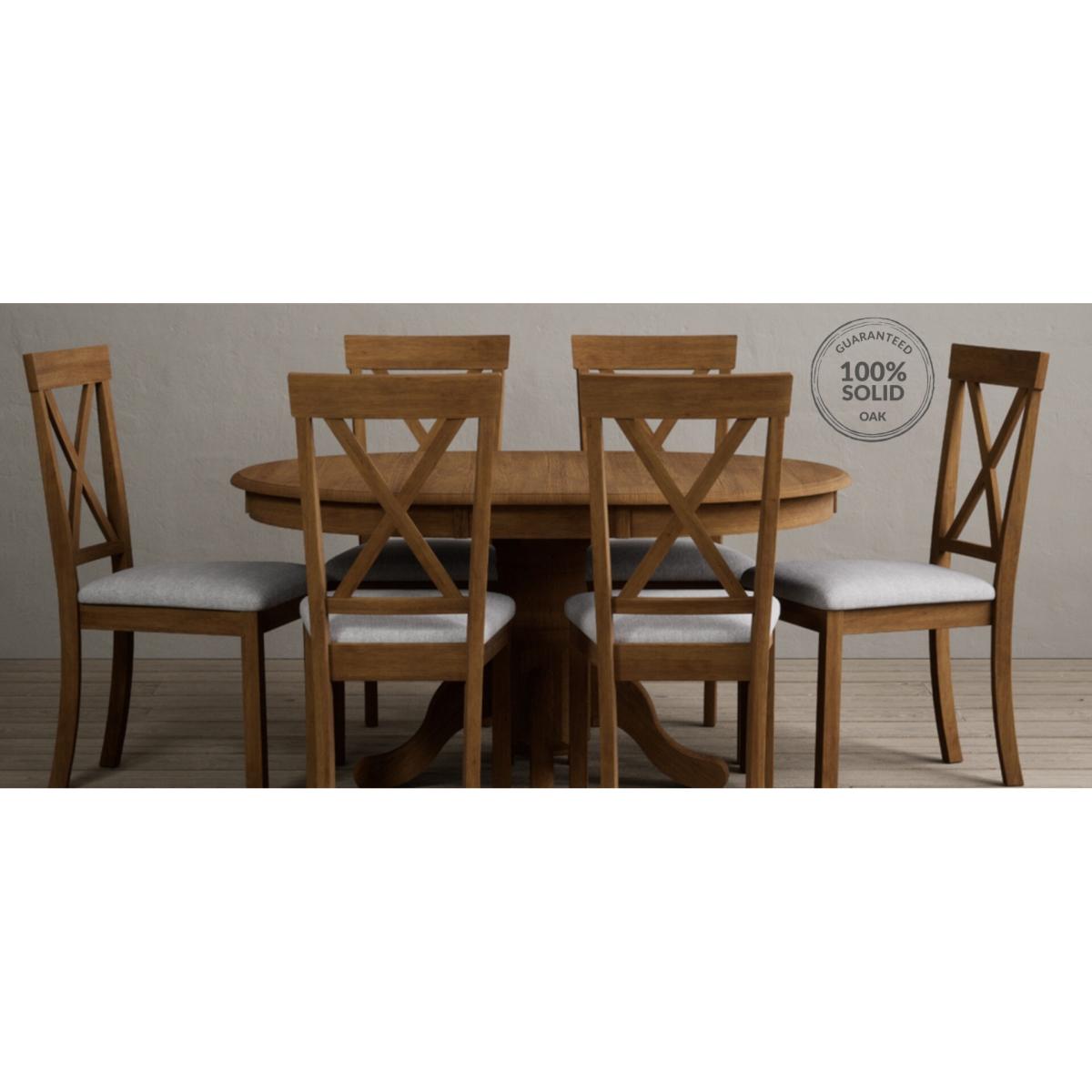 Hertford Rustic Oak Dining Chairs with Light Grey Fabric Seat Pad – image 7