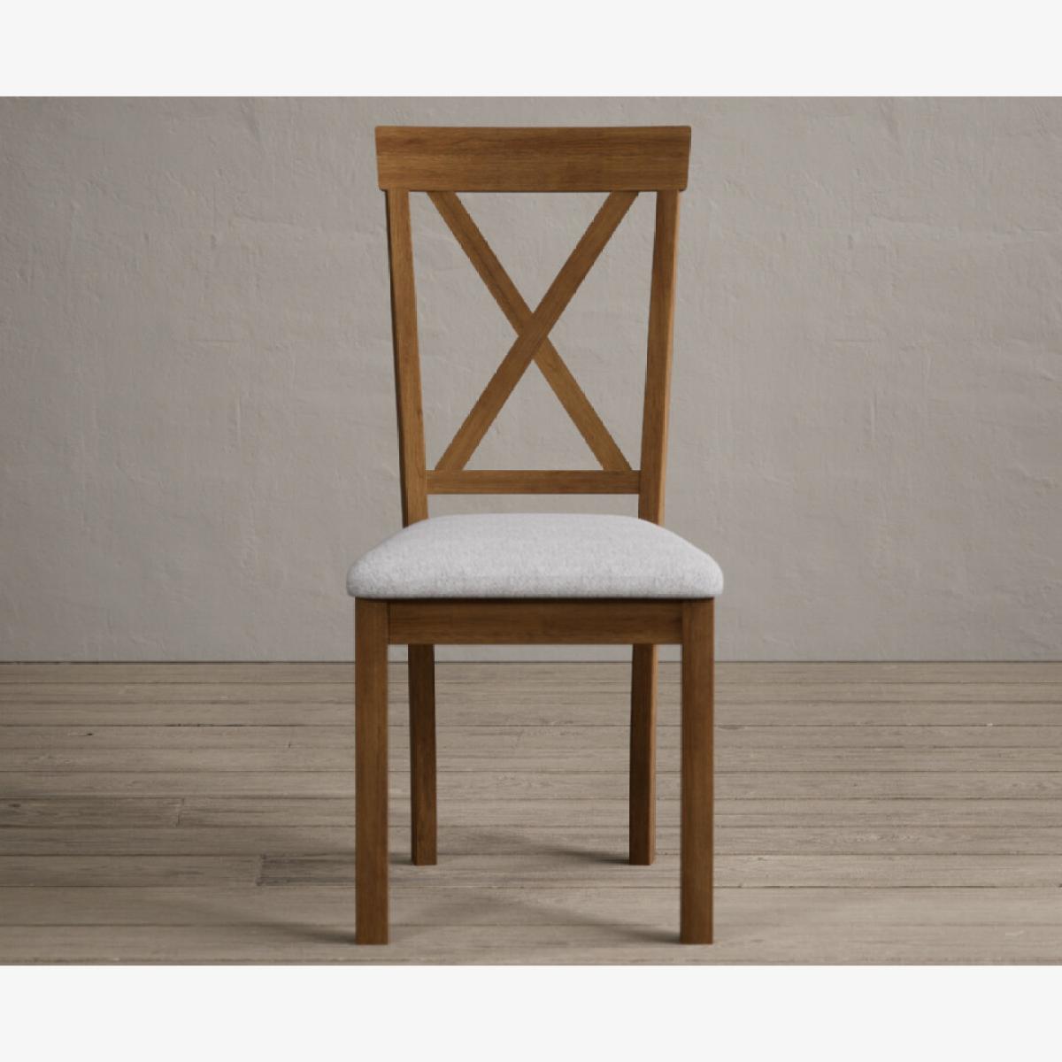 Hertford Rustic Oak Dining Chairs with Light Grey Fabric Seat Pad – image 1