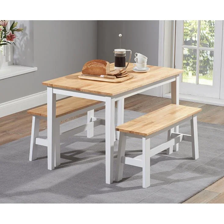 Chiltern 114cm Oak and White Dining Table Set with Benches – image 1