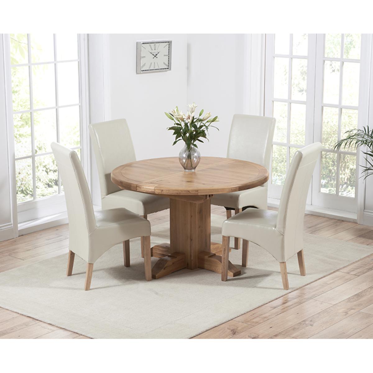 Torino Solid Oak Extending Pedestal Dining Table with Cannes Chairs - Cream, 4 Chairs – image 2