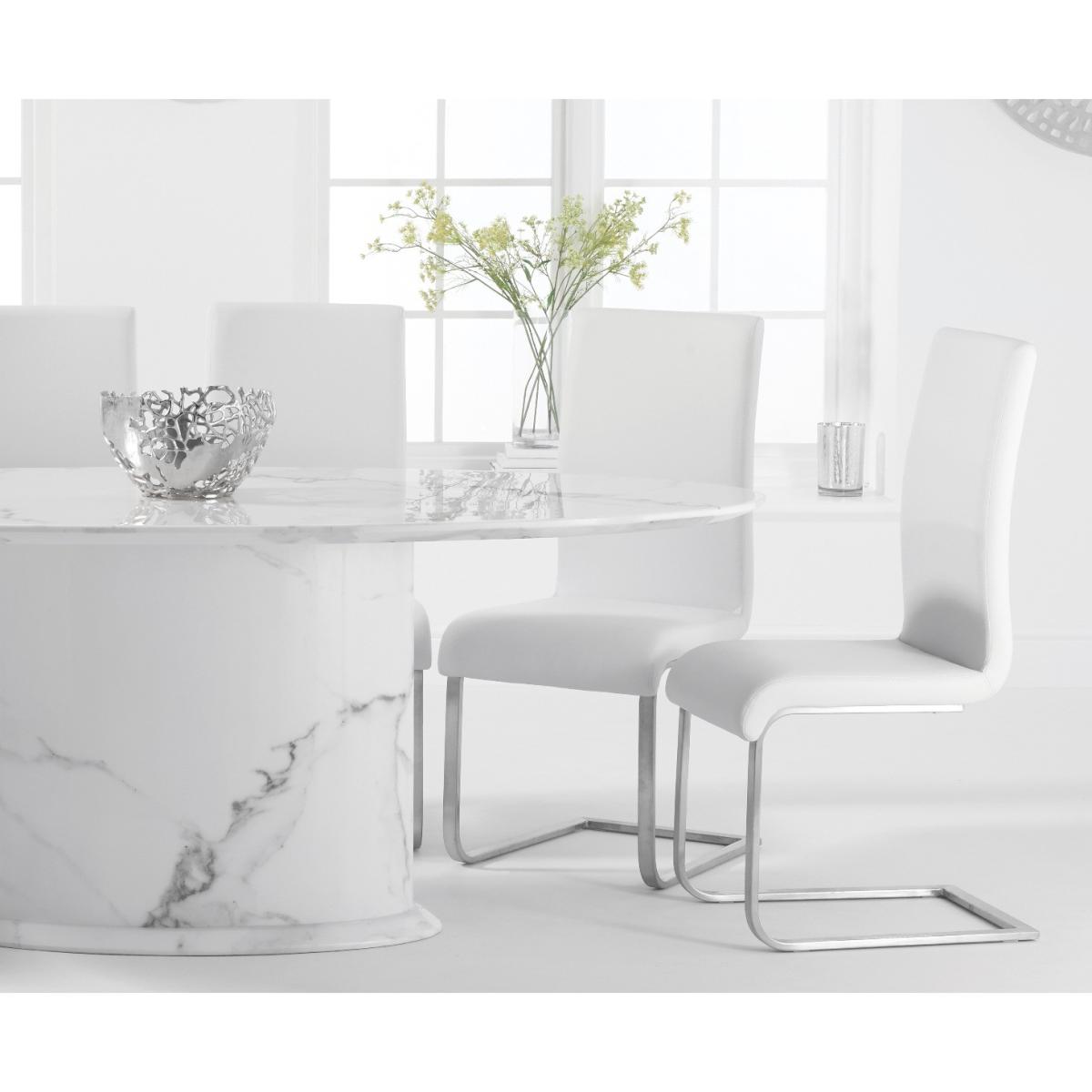 Colby 200cm Oval White Marble Dining Table with Malaga Chairs - Black, 6 Chairs – image 2