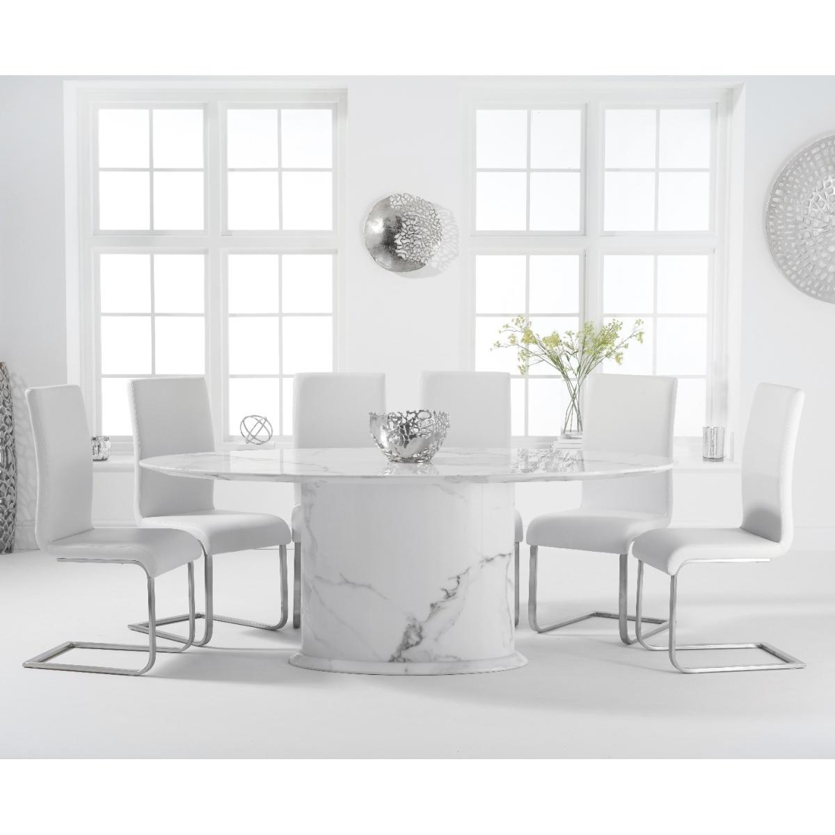 Colby 200cm Oval White Marble Dining Table with Malaga Chairs - Black, 6 Chairs – image 1