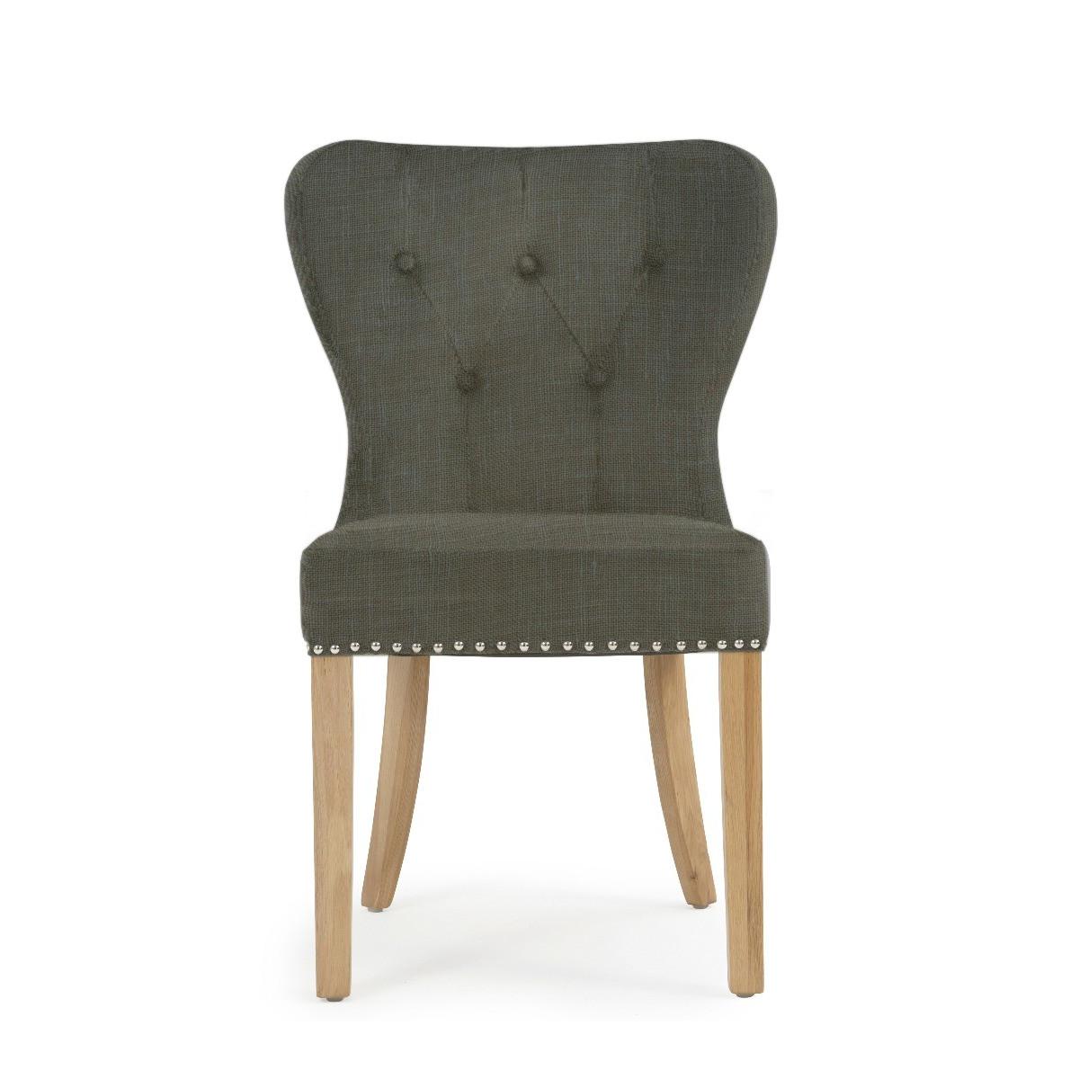 Knightsbridge Studded Grey Fabric Oak Leg Dining Chairs - Grey – image 2