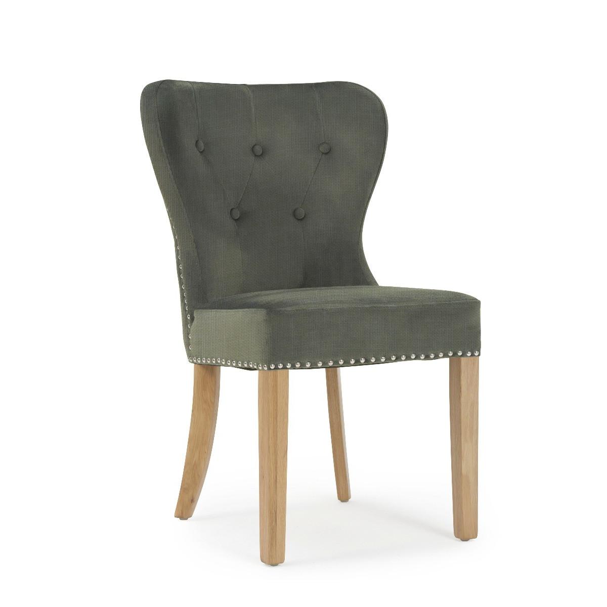 Knightsbridge Studded Grey Fabric Oak Leg Dining Chairs - Grey – image 3