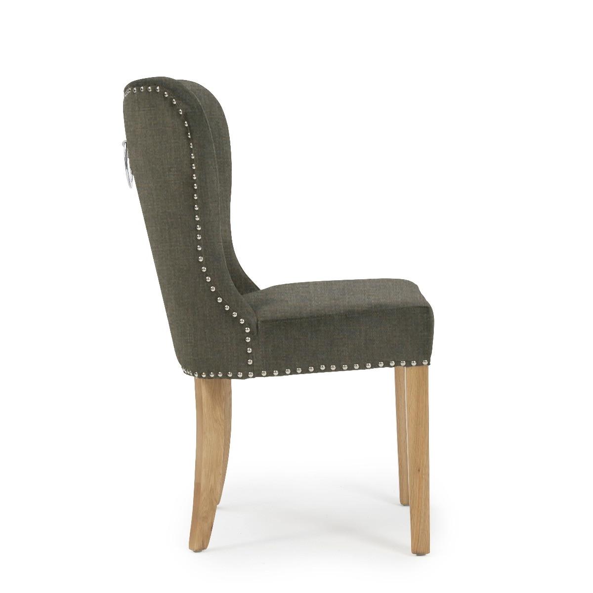 Knightsbridge Studded Grey Fabric Oak Leg Dining Chairs - Grey – image 4