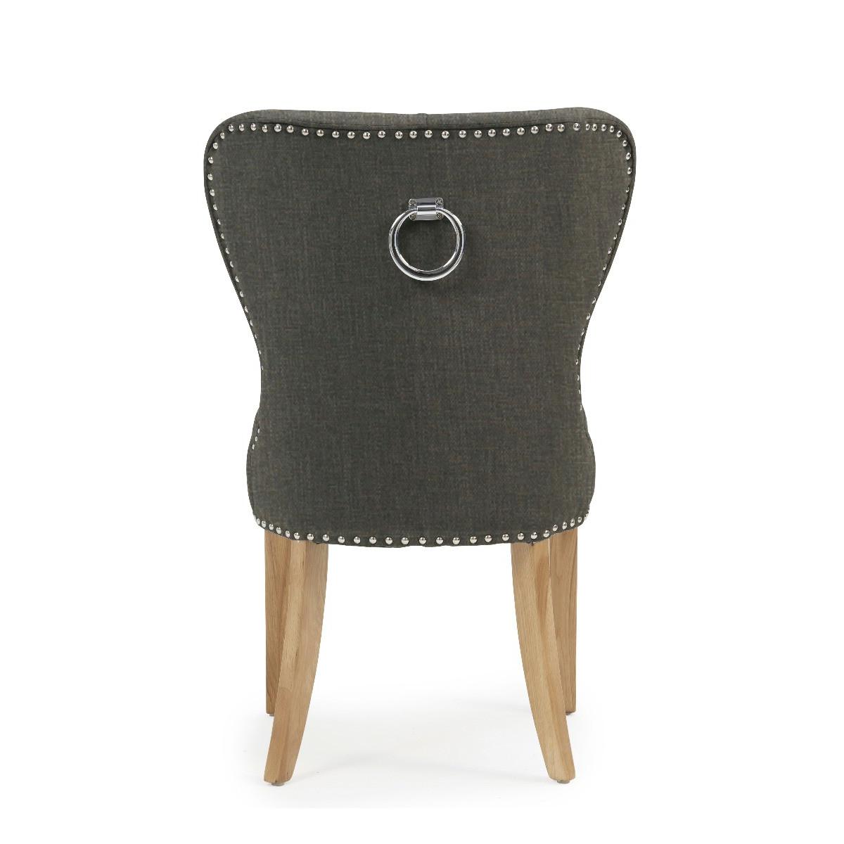 Knightsbridge Studded Grey Fabric Oak Leg Dining Chairs - Grey – image 6