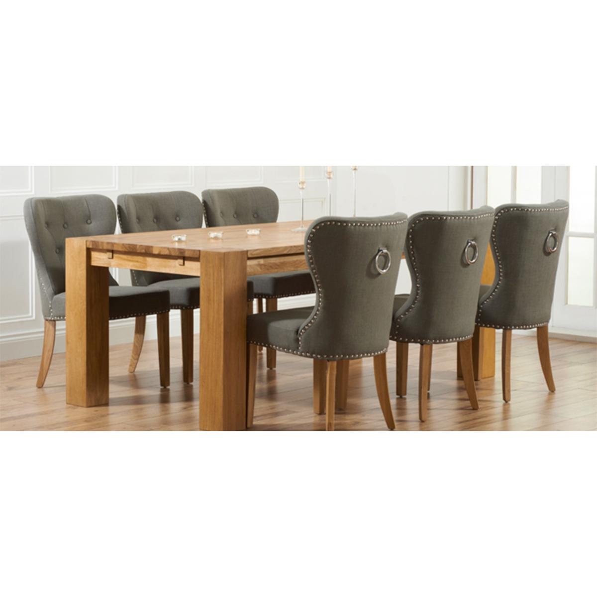 Knightsbridge Studded Grey Fabric Oak Leg Dining Chairs - Grey – image 7