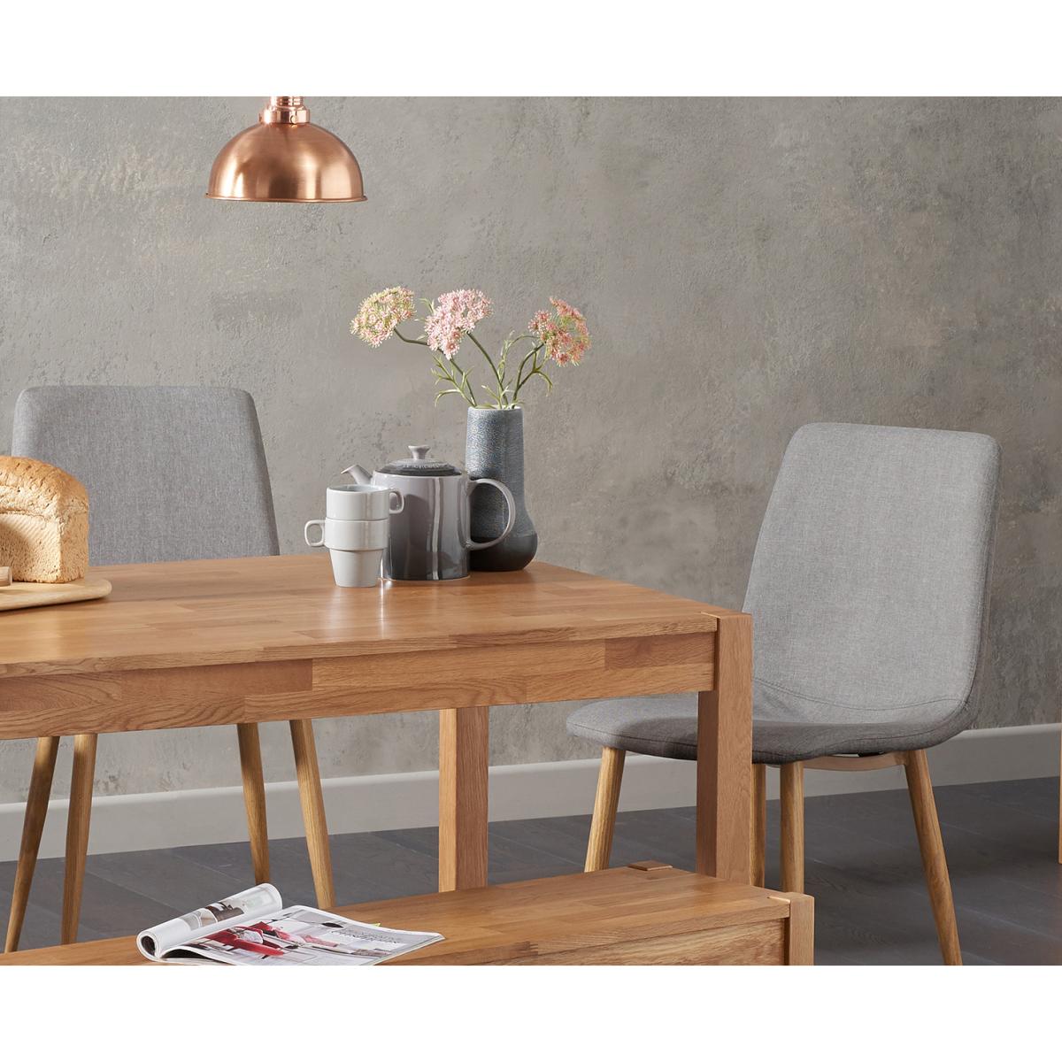 Oxford 120cm Solid Oak Dining Table with Helsinki Fabric Chairs with Oxford Bench - Grey, 2 Chairs – image 2