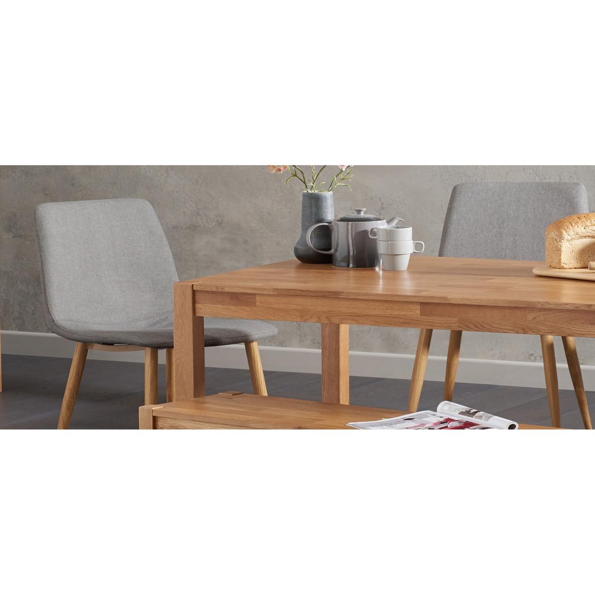 Oxford 120cm Solid Oak Dining Table with Helsinki Fabric Chairs with Oxford Bench - Grey, 2 Chairs – image 5