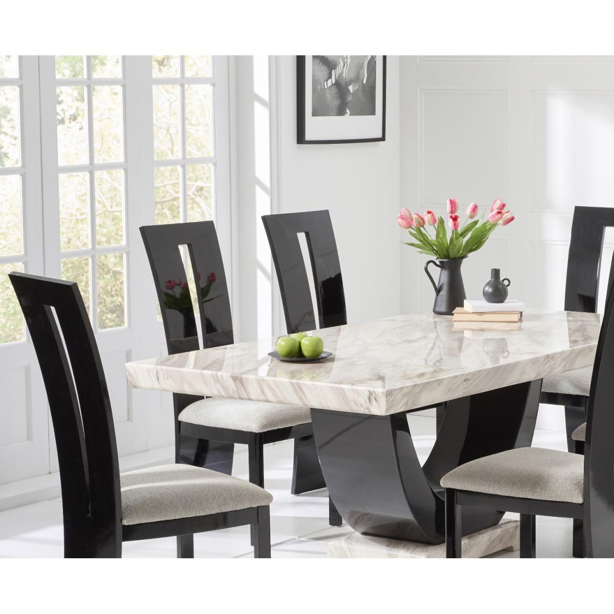 Raphael 170cm Cream and Black Pedestal Marble Dining Table with Verbier Chairs - Black, 4 Chairs – image 2