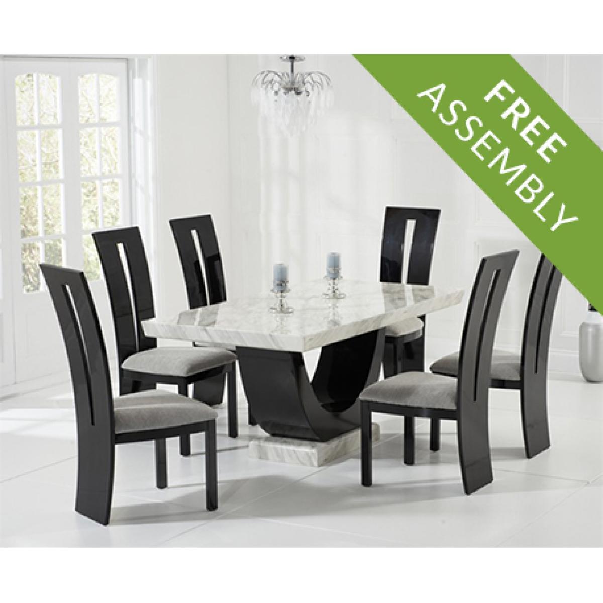 Raphael 170cm Cream and Black Pedestal Marble Dining Table with Verbier Chairs - Black, 4 Chairs – image 3