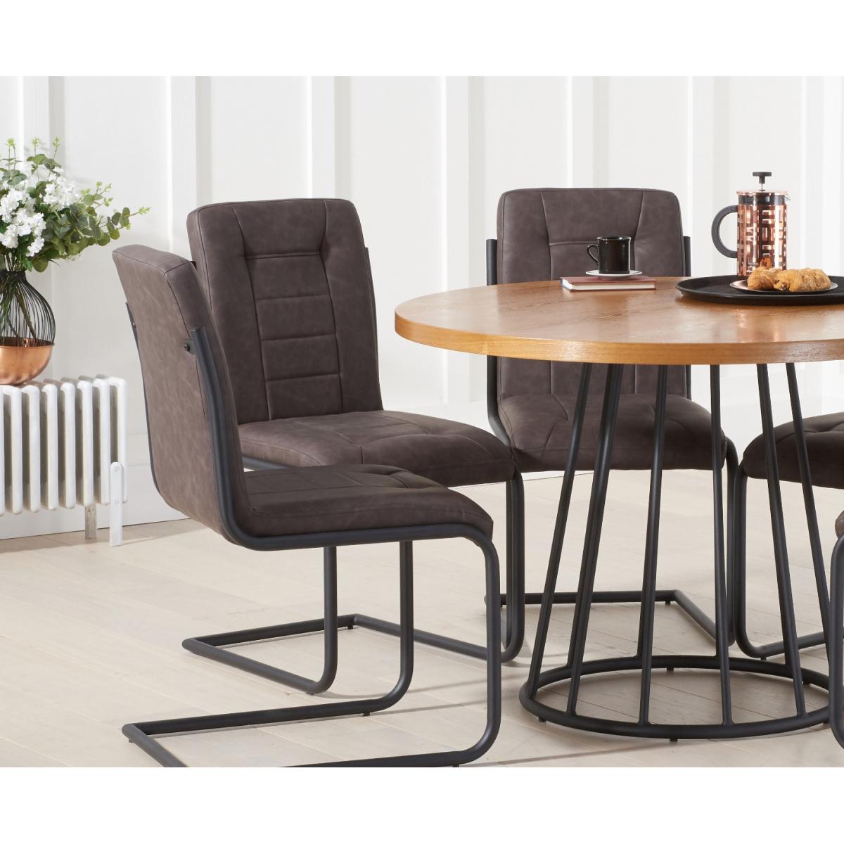 Hoxton 110cm Round Industrial Dining Table with Alexa Dining Chairs - Brown, 4 Chairs – image 2