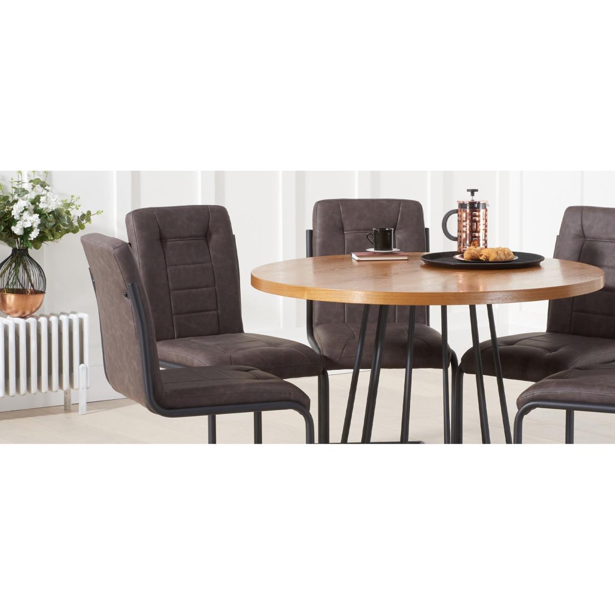 Hoxton 110cm Round Industrial Dining Table with Alexa Dining Chairs - Brown, 4 Chairs – image 7