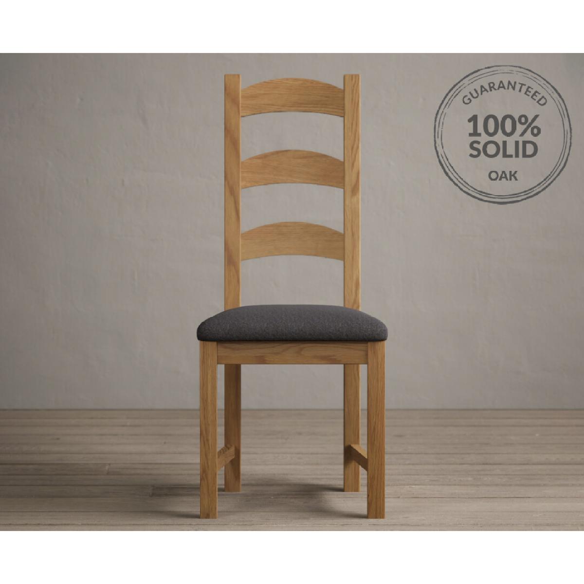 Alton Solid Oak Dining Chairs with Charcoal Grey Fabric Seat Pad – image 2